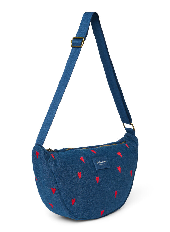 Studio Noos - Denim adult fanny pack - Dark blue red hearts