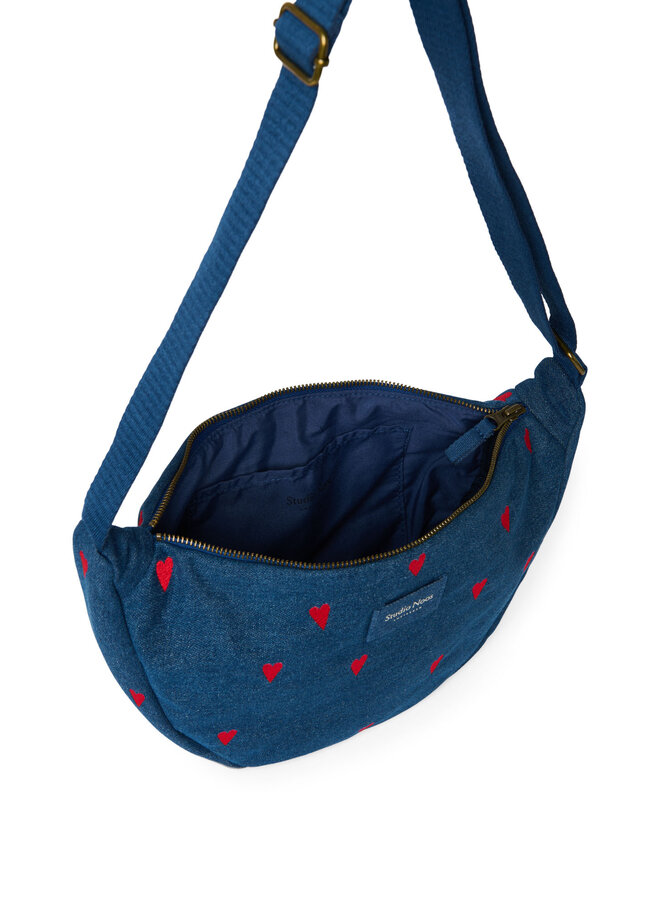 Studio Noos - Denim adult fanny pack - Dark blue red hearts