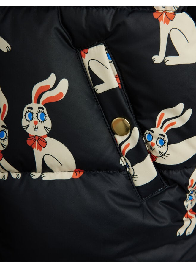 Mini Rodini - Rabbits aop hooded puffer - Black