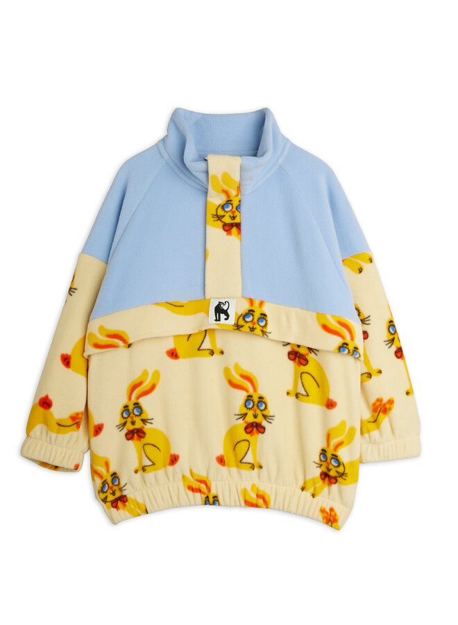 Mini Rodini - Rabbits aop fleece halfzip sweater - Yellow