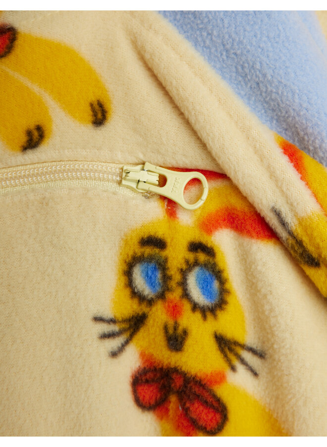 Mini Rodini - Rabbits aop fleece halfzip sweater - Yellow