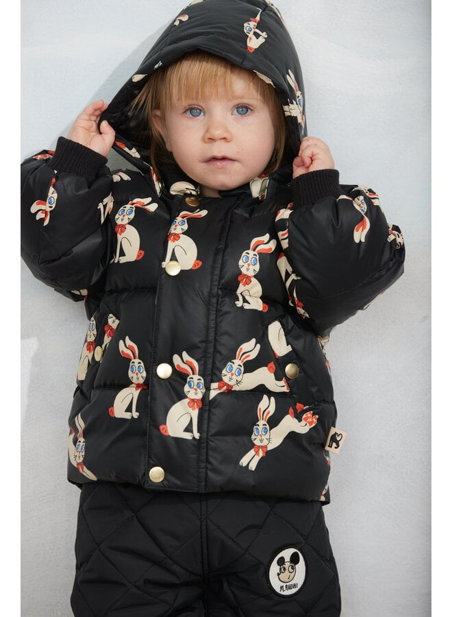 Mini Rodini - Rabbits aop hooded puffer - Black