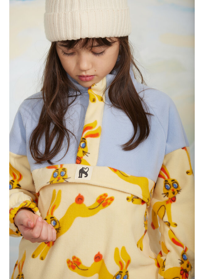 Mini Rodini - Rabbits aop fleece halfzip sweater - Yellow