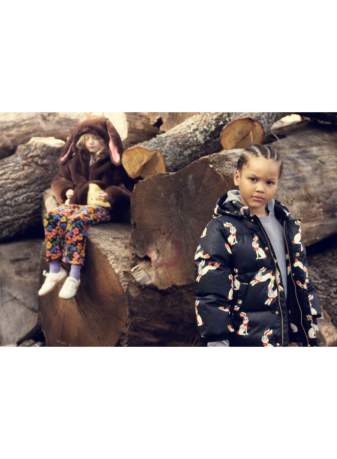 Mini Rodini - Rabbits aop hooded puffer - Black