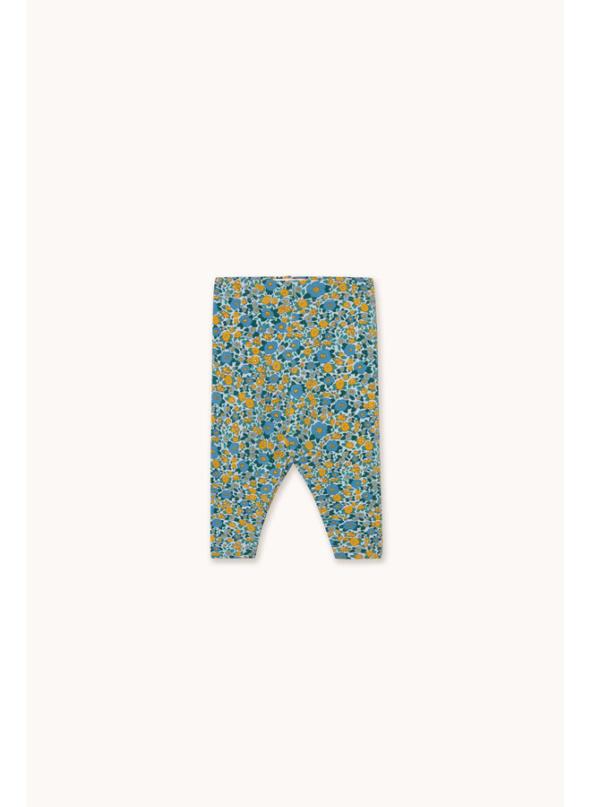 Tiny Cottons - Flower pattern rib baby pant - Washed blue