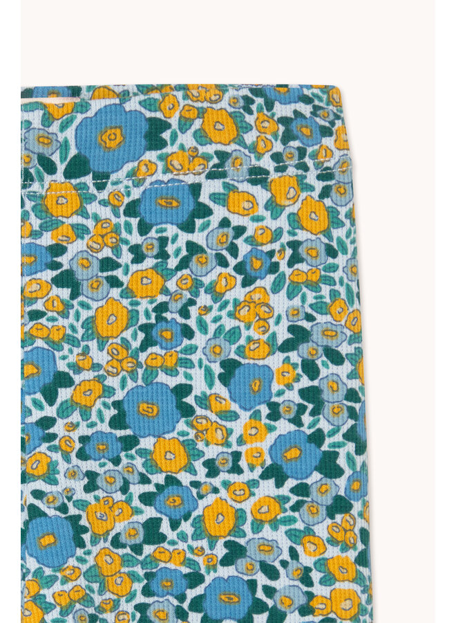 Tiny Cottons - Flower pattern rib baby pant - Washed blue