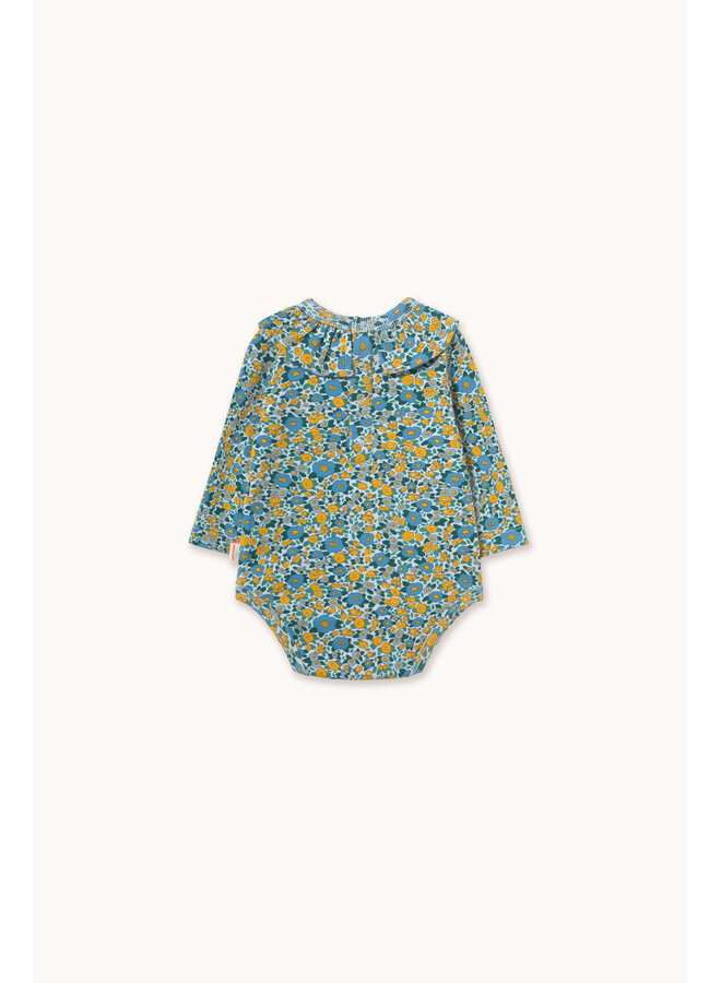 Tiny Cottons - Flower pattern rib body - Washed blue