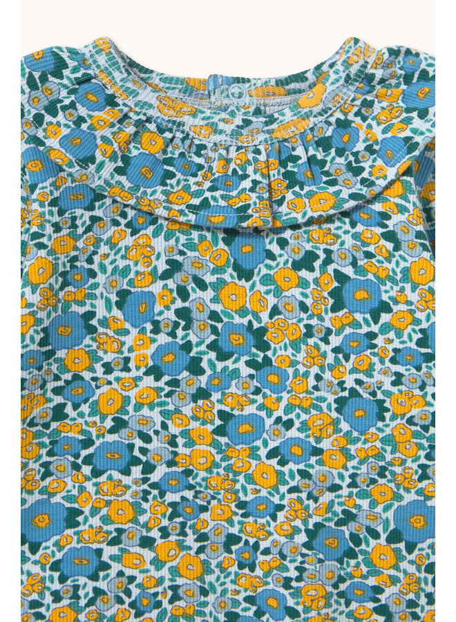Tiny Cottons - Flower pattern rib body - Washed blue