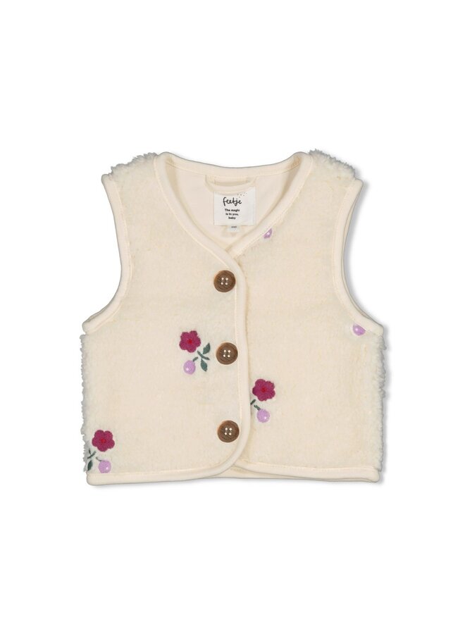 Teddy gilet met borduursels - Afternoon tea - Creme