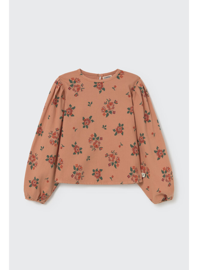 Cozmo - Oria cross stitch floral flannel blouse - Pink siena-cross stitch floral flannel