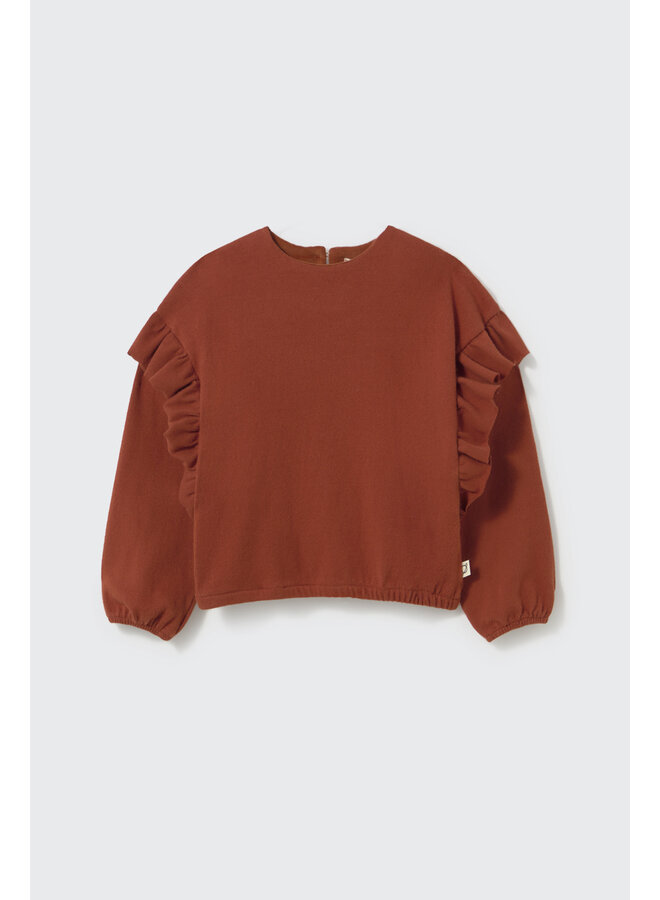 Juno brushed soft knit ruffle sweater - Ginger-brushed soft knit