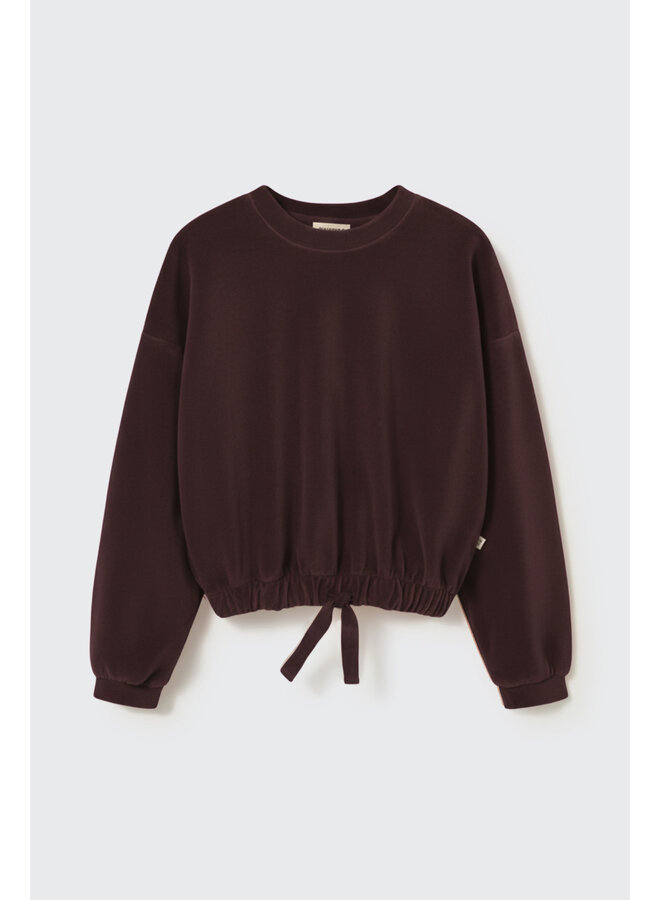 Fara velour knit bow sweatshirt - Chocolate-velour knit