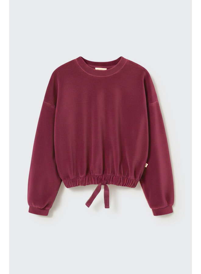 Fara velour knit bow sweatshirt - Prune-velour knit