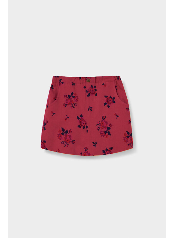 Cozmo - Lille cross stitch floral twill skirt - Prune-cross stitch floral twill