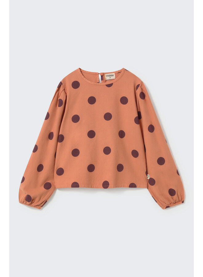 Cozmo - Oria polka dot flannel blouse - Pink siena-polka dot flannel