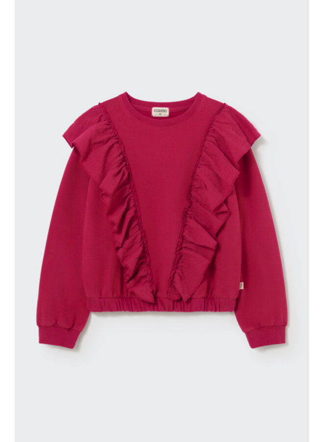Cozmo - Bianca elastic fleece ruffle sweatshirt - Prune-elastic fleece