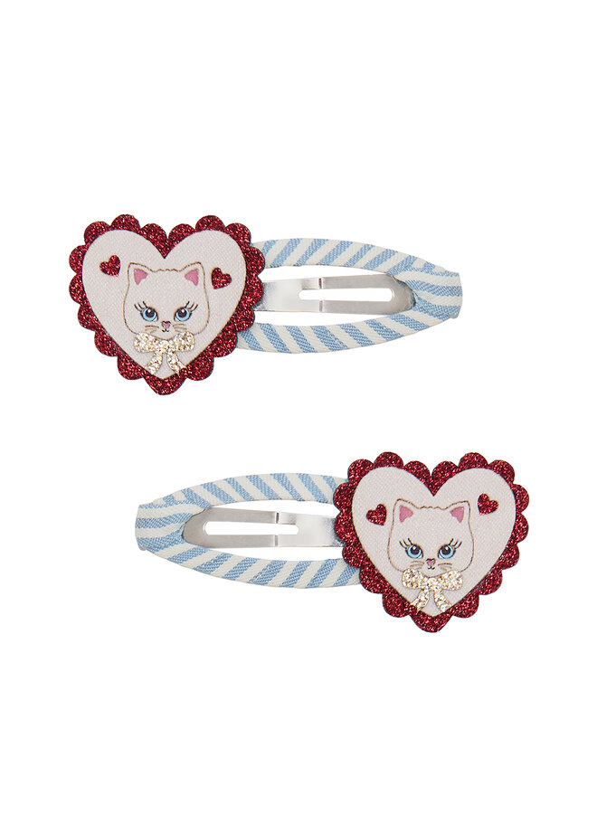 Scalloped kitty hair clips