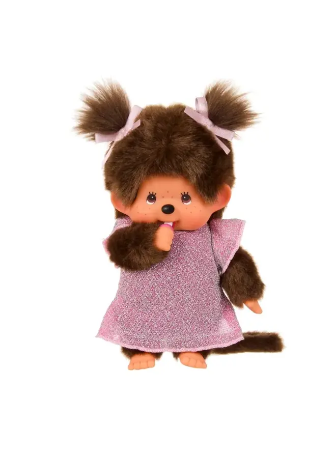 Monchhichi - Meisje in roze glitterjurk (20cm)
