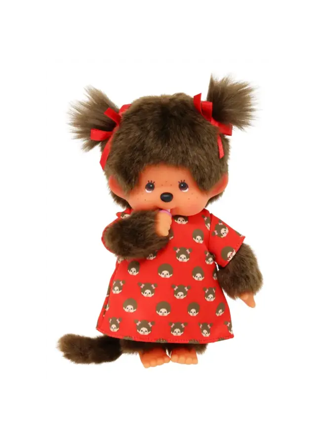 Monchhichi - Meisje rood jurkje met print (20cm)