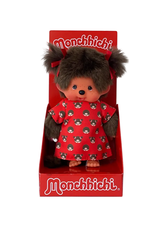 Monchhichi - Meisje rood jurkje met print (20cm)