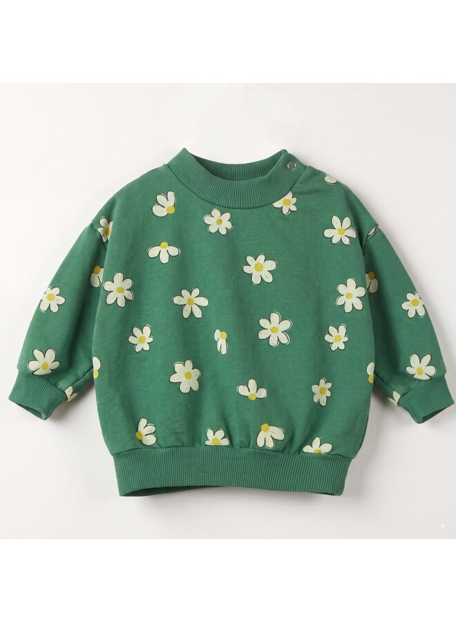 Baby sweatshirt daisies all over - Green