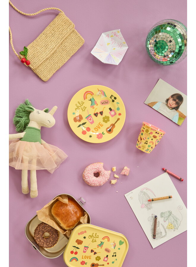 rice - Grote roestvrijstalen lunchbox - Zachtgeel unicorn love print