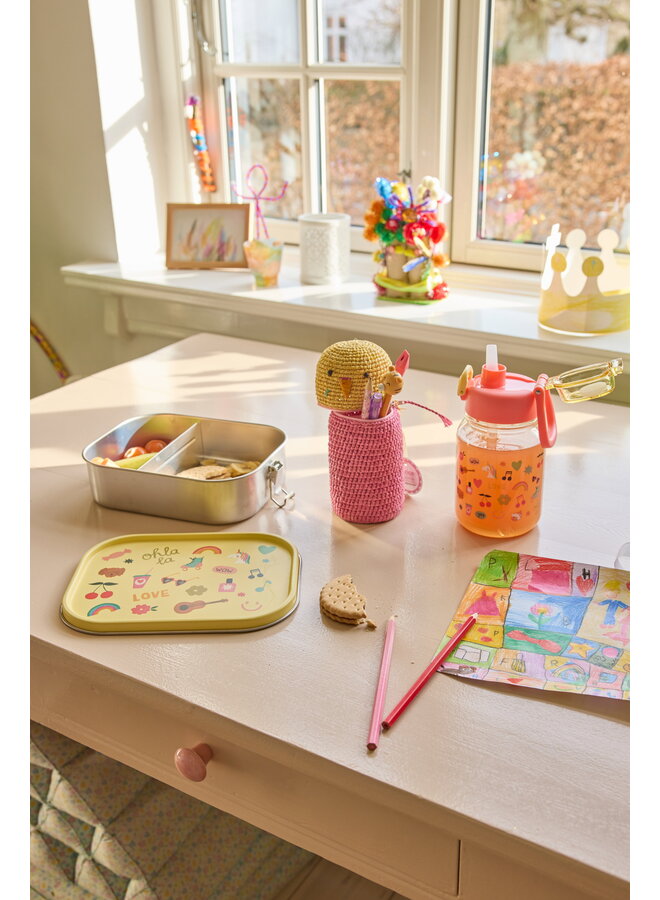rice - Grote roestvrijstalen lunchbox - Zachtgeel unicorn love print
