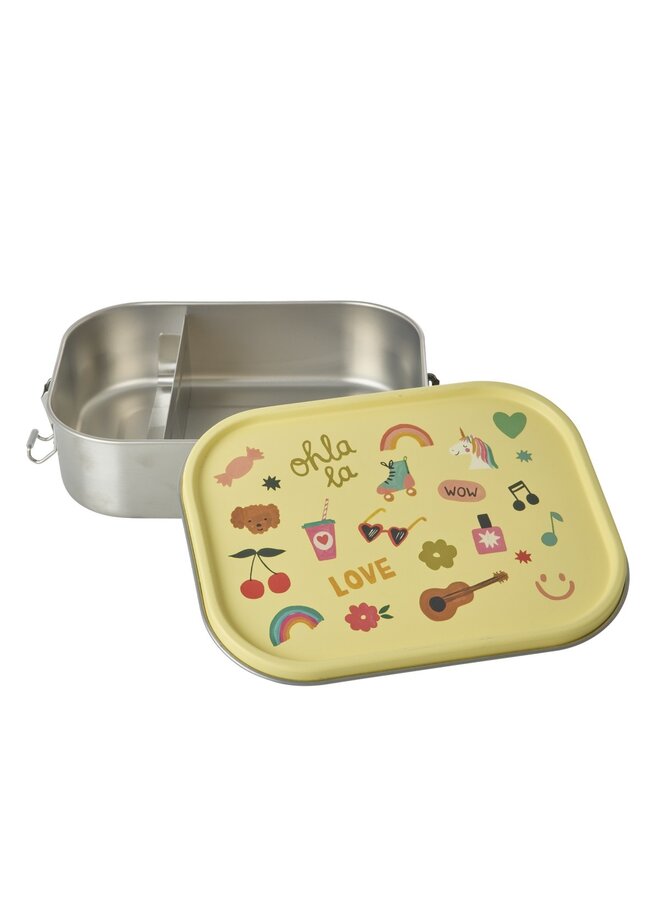 Grote roestvrijstalen lunchbox - Zachtgeel unicorn love print