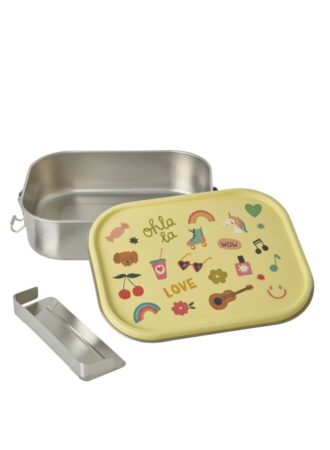 rice - Grote roestvrijstalen lunchbox - Zachtgeel unicorn love print