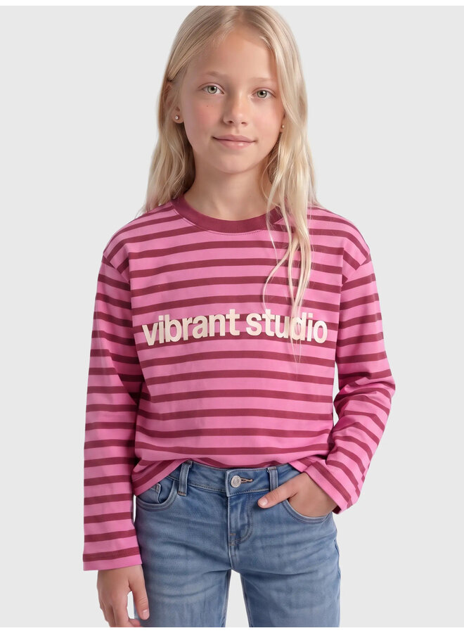 Kids Only - Lida ls stripe top - Fiji flower/Rumba red