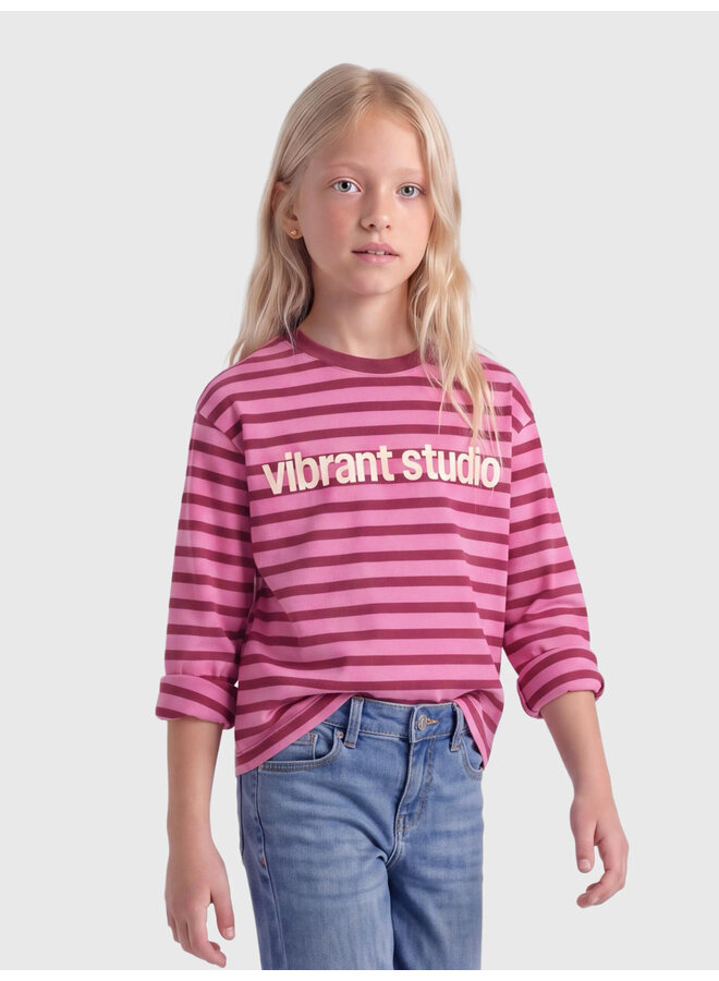 Kids Only - Lida ls stripe top - Fiji flower/Rumba red
