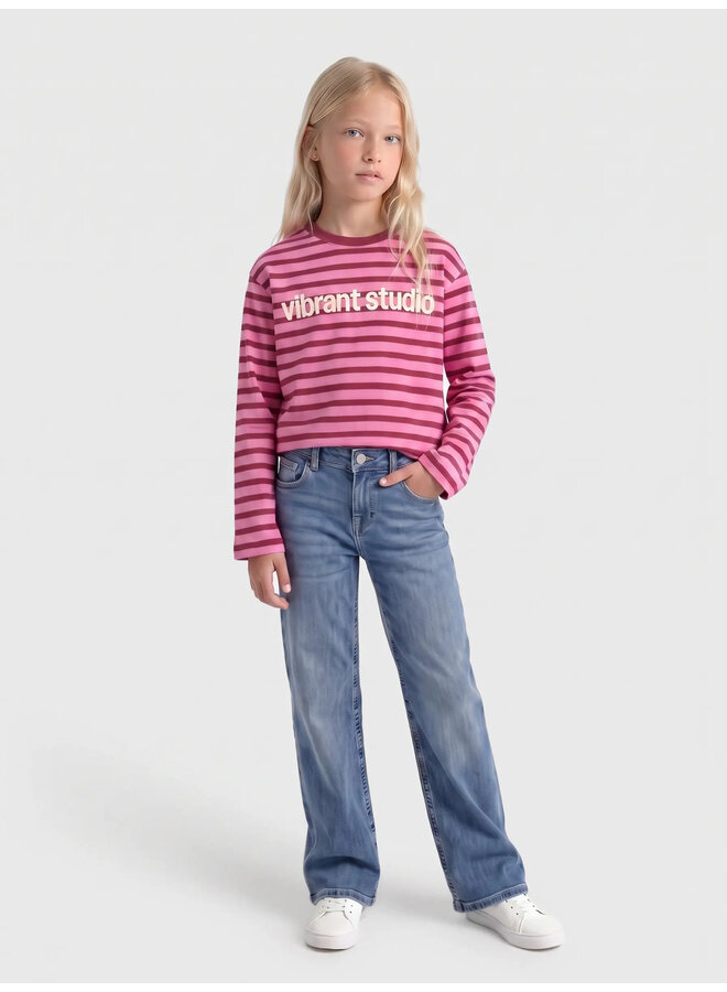 Kids Only - Lida ls stripe top - Fiji flower/Rumba red