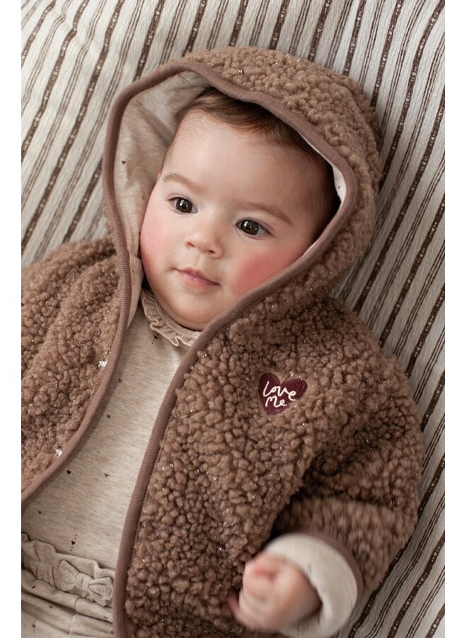 Feetje - Bouclé omkeerbaar jasje met capuchon - My little love - Taupe