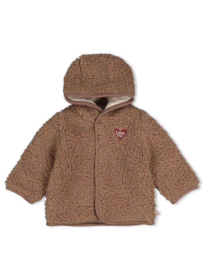 Bouclé omkeerbaar jasje met capuchon - My little love - Taupe