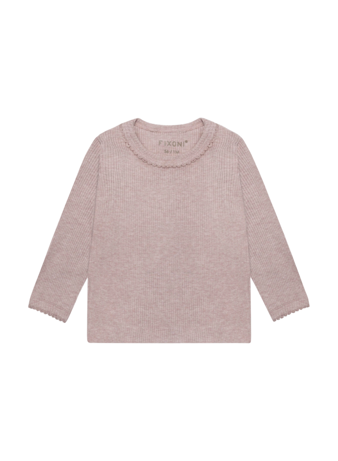 T-shirt ls melange rib - Pale mauve melange