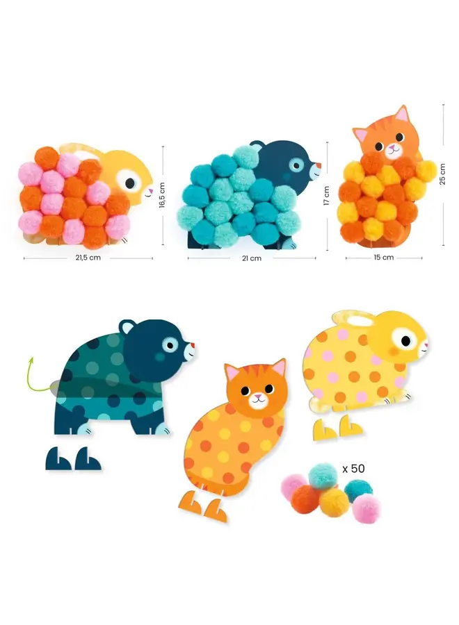 Djeco - Pompomcollages - Dieren en pompomcirkels - DJ00049