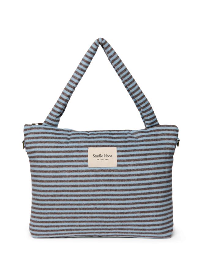 Stripy wool diaper bag - Light blue/Brown