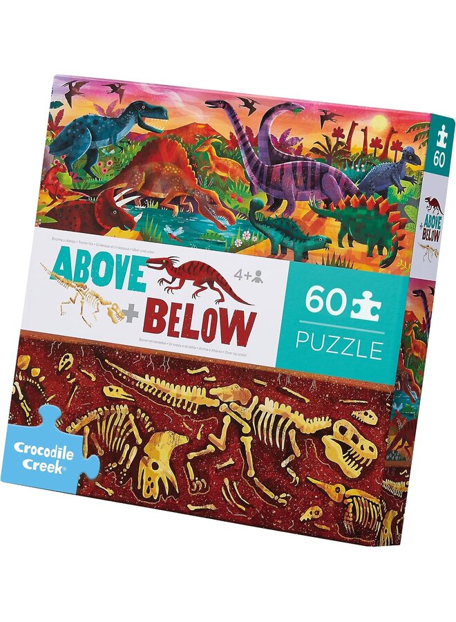 Boven & onder puzzel, 60 stukjes - Dinowereld