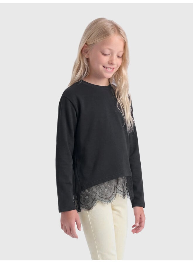 Kids Only - Kamil assymetric lace tee - Black tonal lace