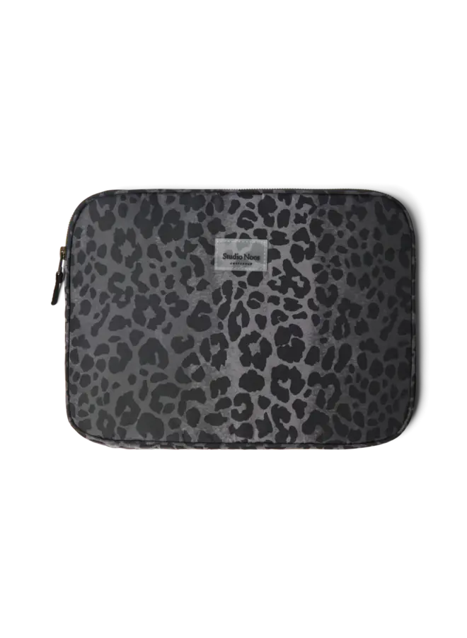 Leopard puffy laptop sleeve - Anthracite