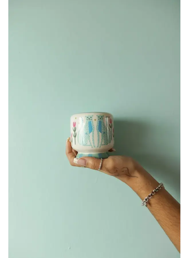DesignWorks Ink - A dopo blue cheetahs ceramic candle - Linen & Orris