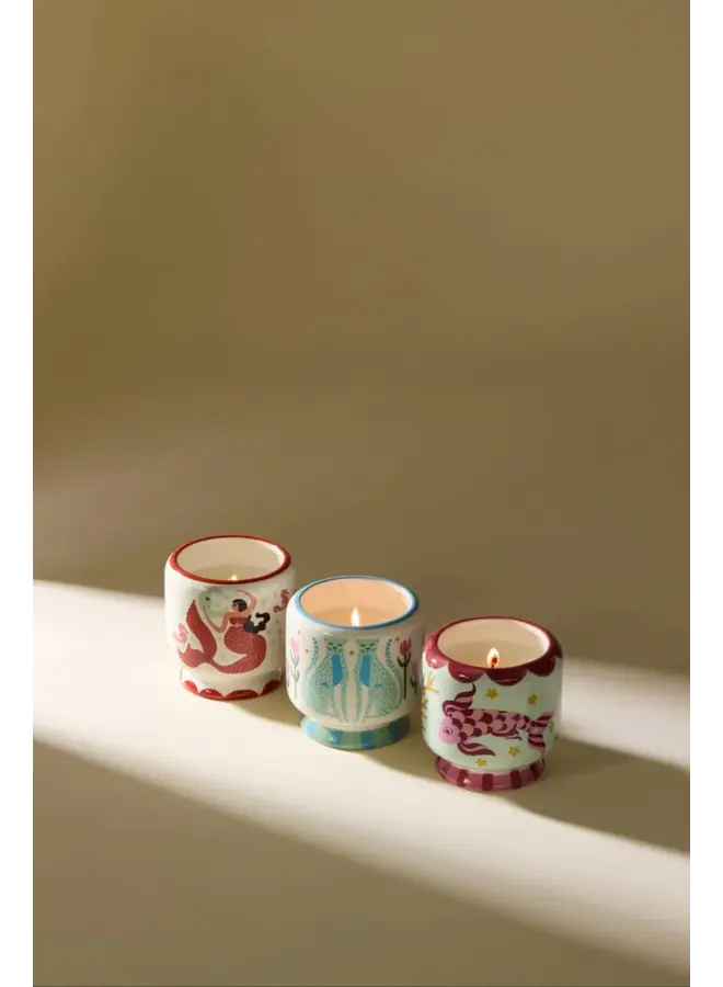 DesignWorks Ink - A dopo blue cheetahs ceramic candle - Linen & Orris