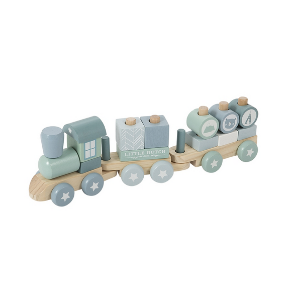 Blokkentrein hout adventure blue Kinderwinkel Krokodil Little Dutch Transporter | Houten speelgoed adventure