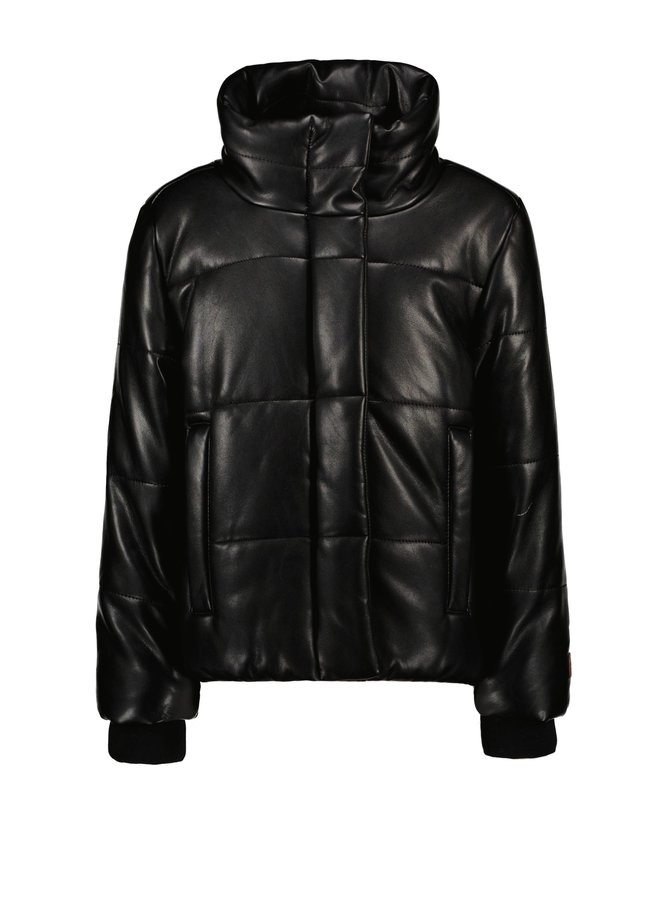 Girls - Vegan Leather Jacket with Innerhood - Black
