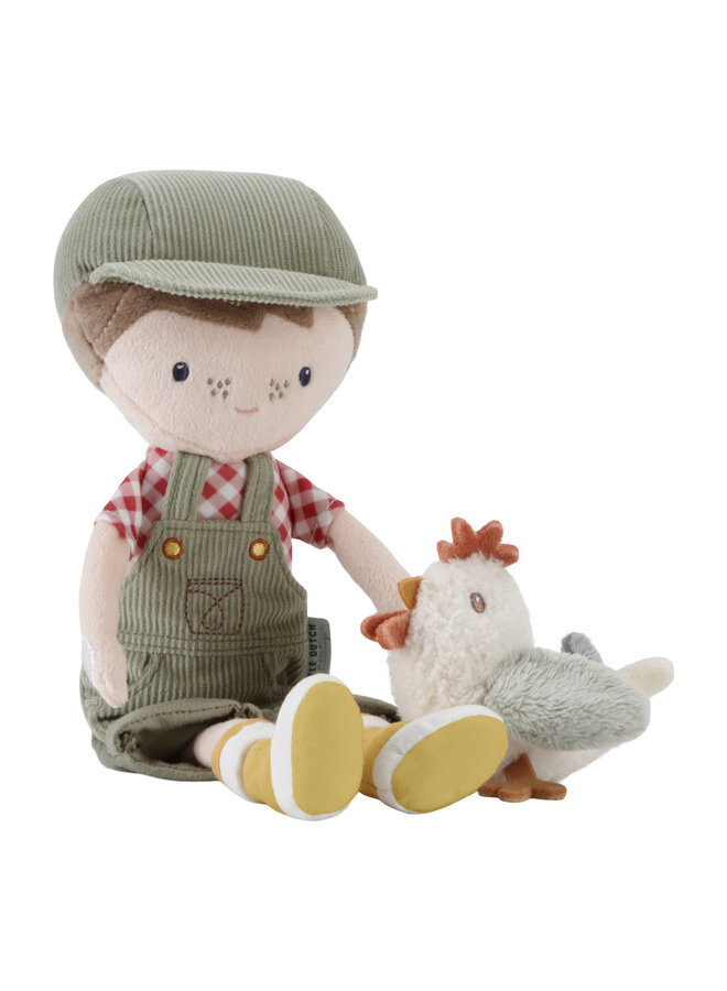 Knuffelpop Boer Jim met kip 35cm