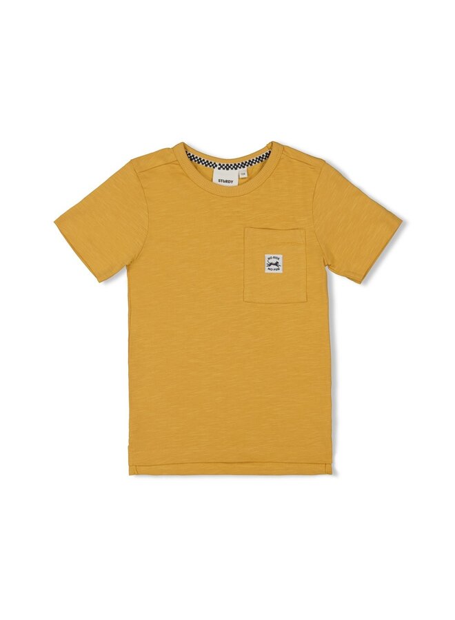 T-shirt borstzakje – Checkmate – geel