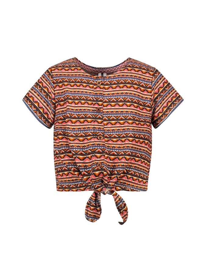 Bibi - girls knot t-shirt allover- Blush aztec