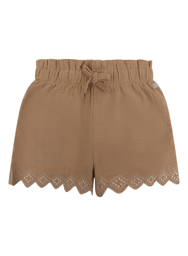 Short Muslin Broderie – Camel Sand