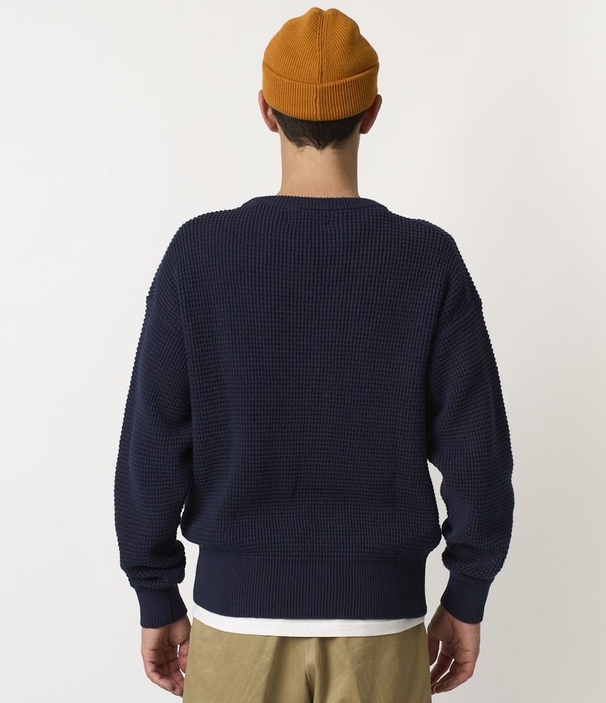 waffle knit relaxed fit deep blue-3