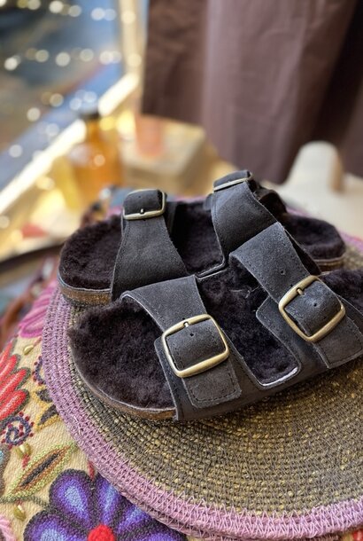 slipper moka mouton marron